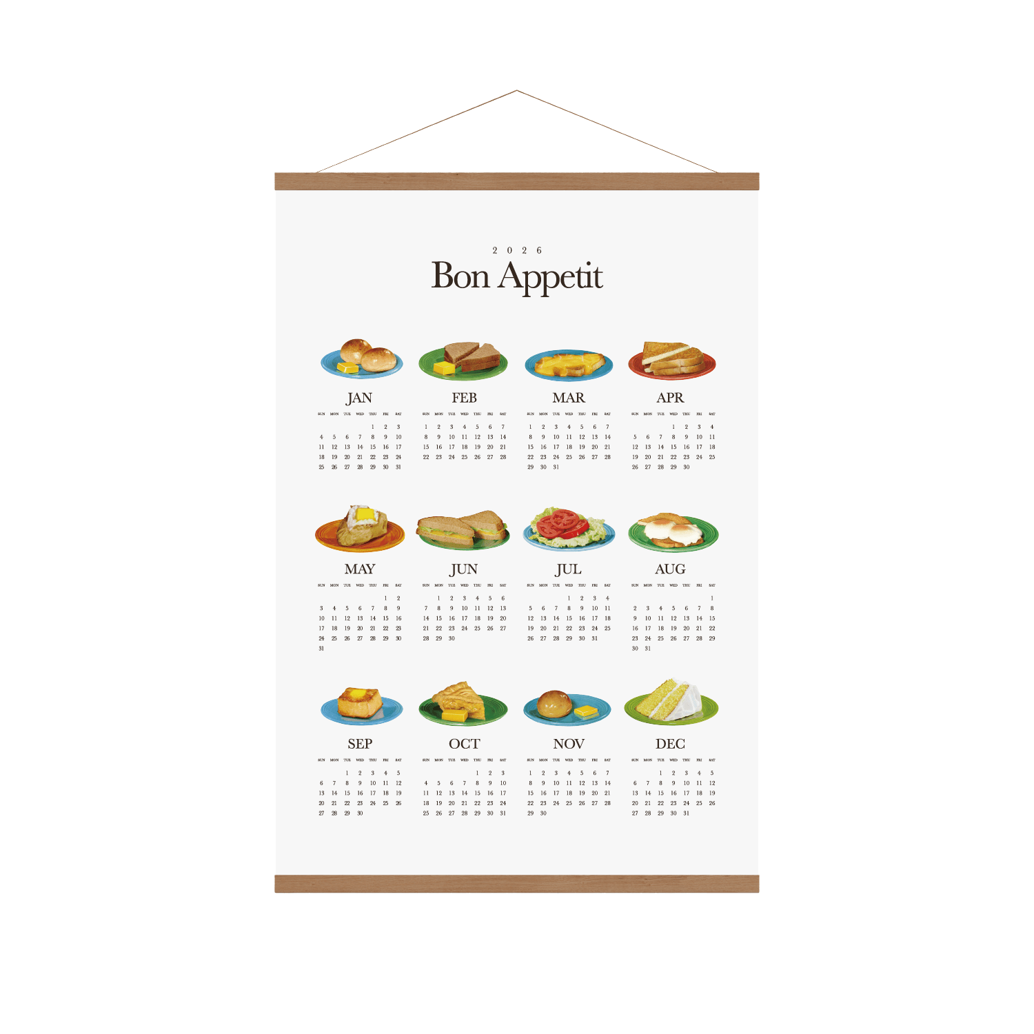 우드 행잉 연간 캘린더 (A2) (1장)위에 인쇄된 이미지